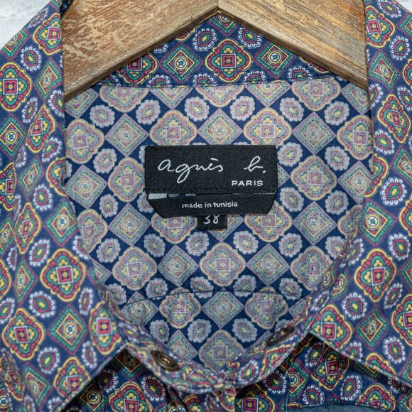 Agnes b. Paris Men's Western geo Print Shirt metal buttons size 38 - Picture 2 of 6